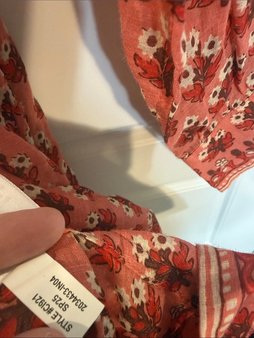 J. Crew Red/Pink Floral Cabana Mini Dress, Long Sleeve, 100% Ramie large